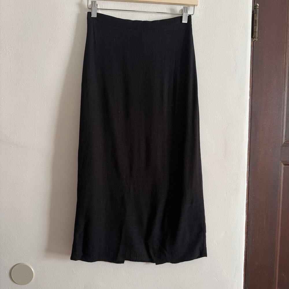 CAARA Anthropologie Black Linen Blend Midi Length Straight Column Skirt XS